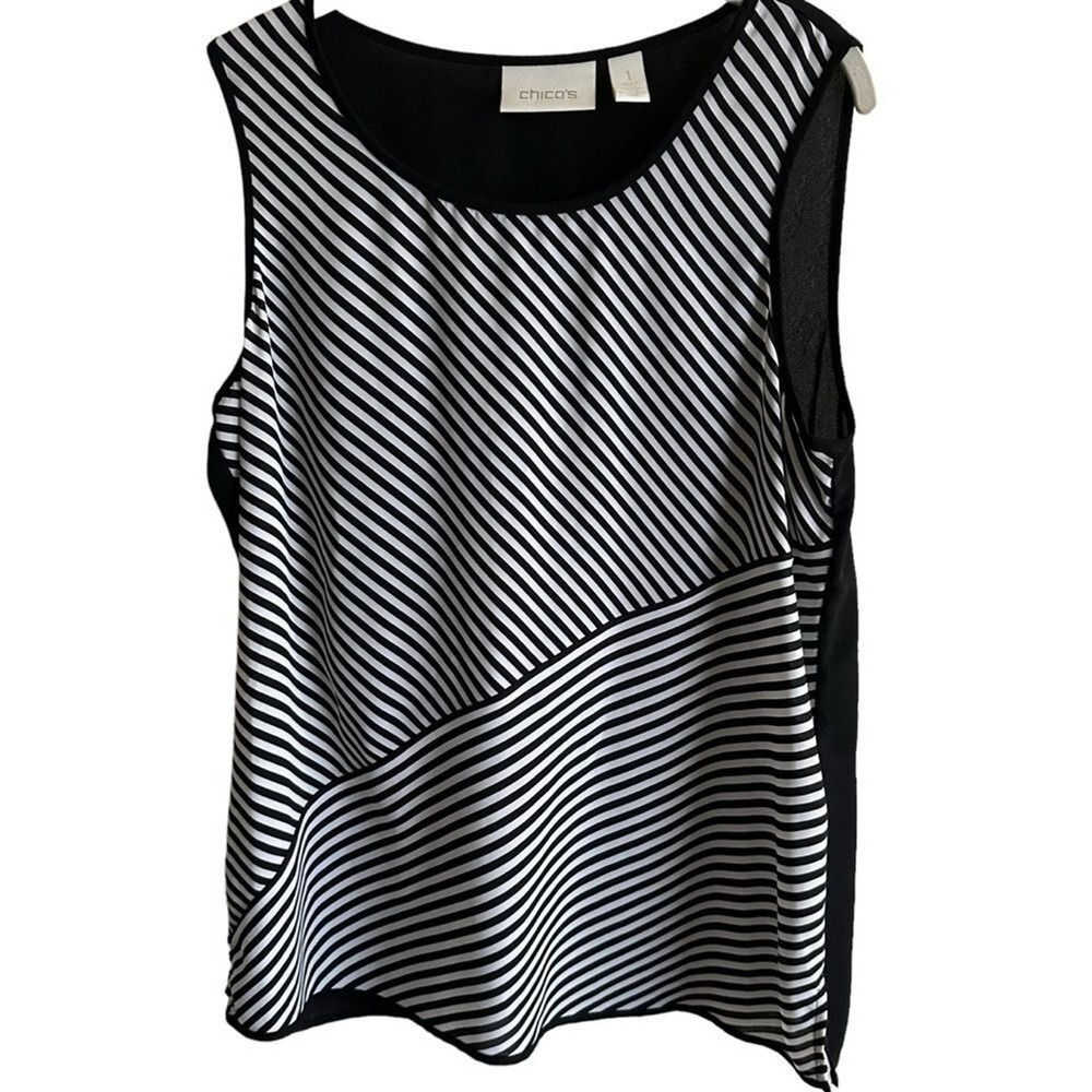 Chicos Black White Striped Medium Sleeveless Tank Top Women Size 1
